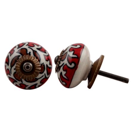 White Red Floral Painted Knob